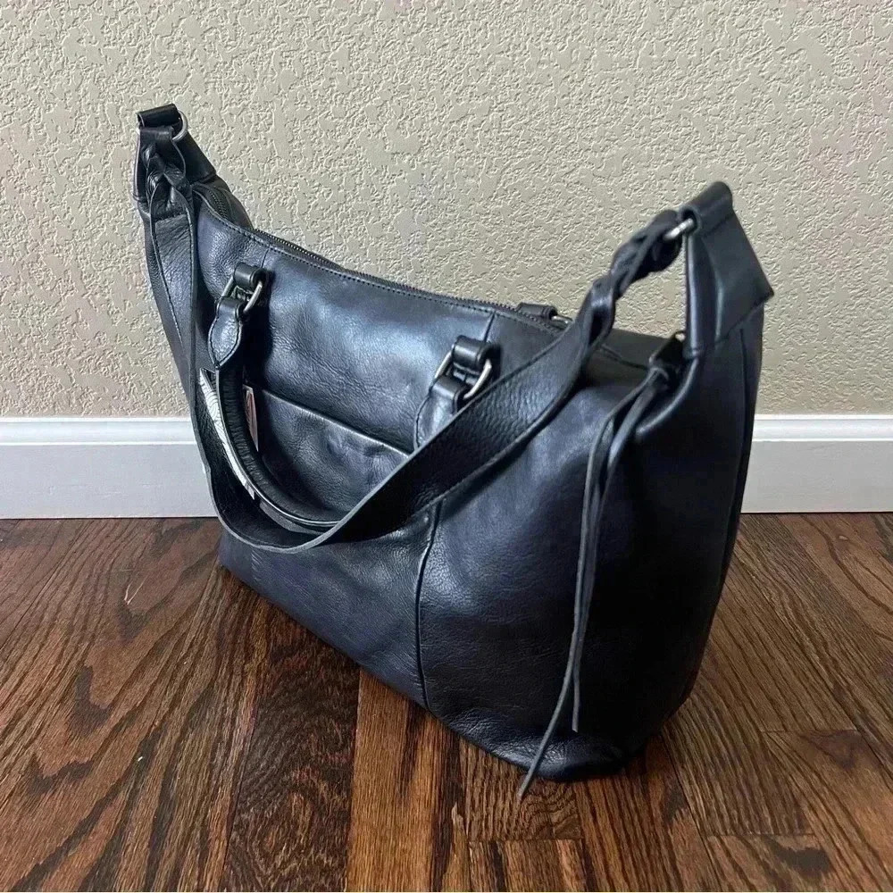 The Sak Sierra Black Leather Double Handled Satchel Purse Bag Shoulder Strap - Picture 4 of 16